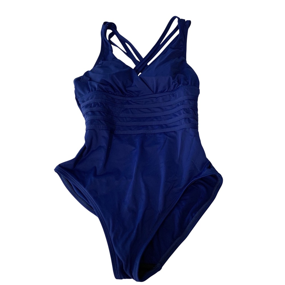 La Blanca One Piece Swimsuit Women Size 6 Island Goddess Blue Strappy Crisscross